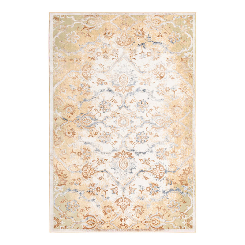 Tapis jaune à motif floral Alamo, Rectangle 5 pi 3 po x 8 pi