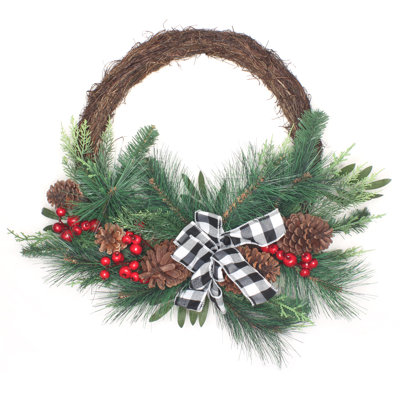 24" Christmas Mixed Pine and Berries Wreath