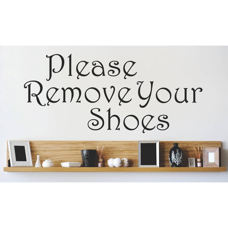 Décalcomanie murale veuillez retirer vos chaussures, Noir, H 8 po x l 20 po x P 0,16 po
