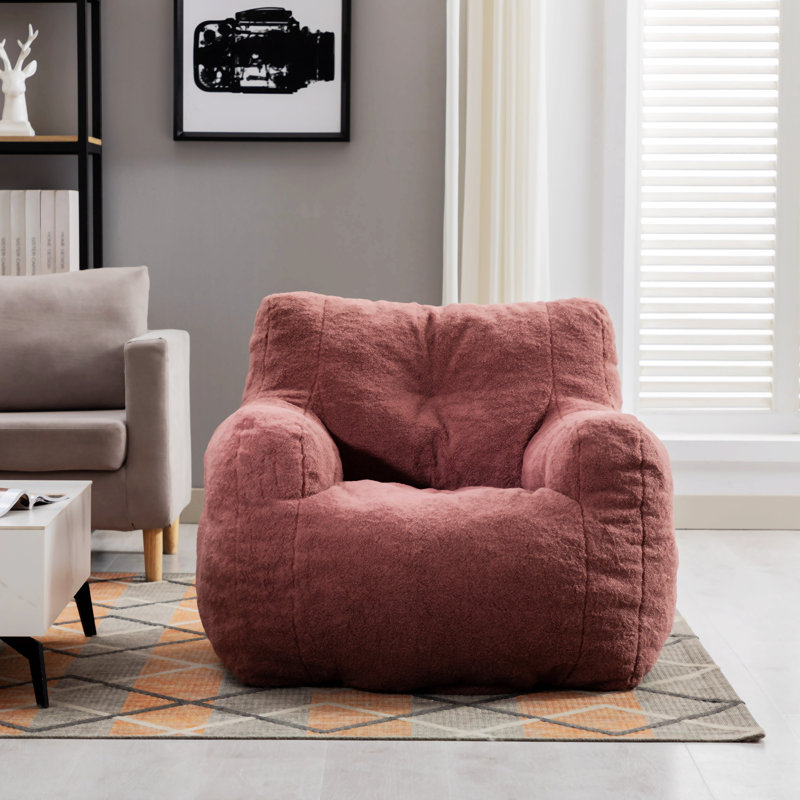 Fauteuil à billes 39,37 po Almon, Tissu peluche haricot rouge
