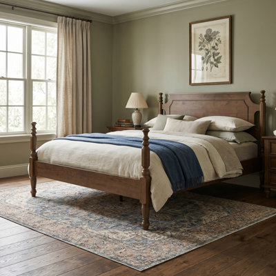Queen Wood Bed Frame & Headboard Footboard with 12 Slats, Center Metal Legs, Chestnut Brown Finish