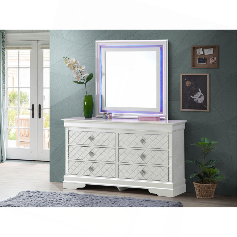 Commode verticale à 6 tiroirs avec façade texturée et poignées décoratives, Gris clair