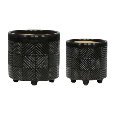 S/2 6/8" TEXTURED PLANTERS, SHINY