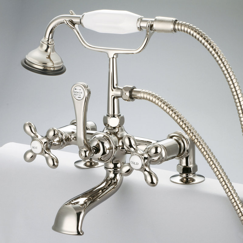 Stonington 3 Handle Deck Clawfoot Tub Faucet, Cross Handles, Polished Nickel