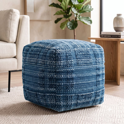 Yinka 18"H Two-Tone Striped Cotton Pouf Ottoman