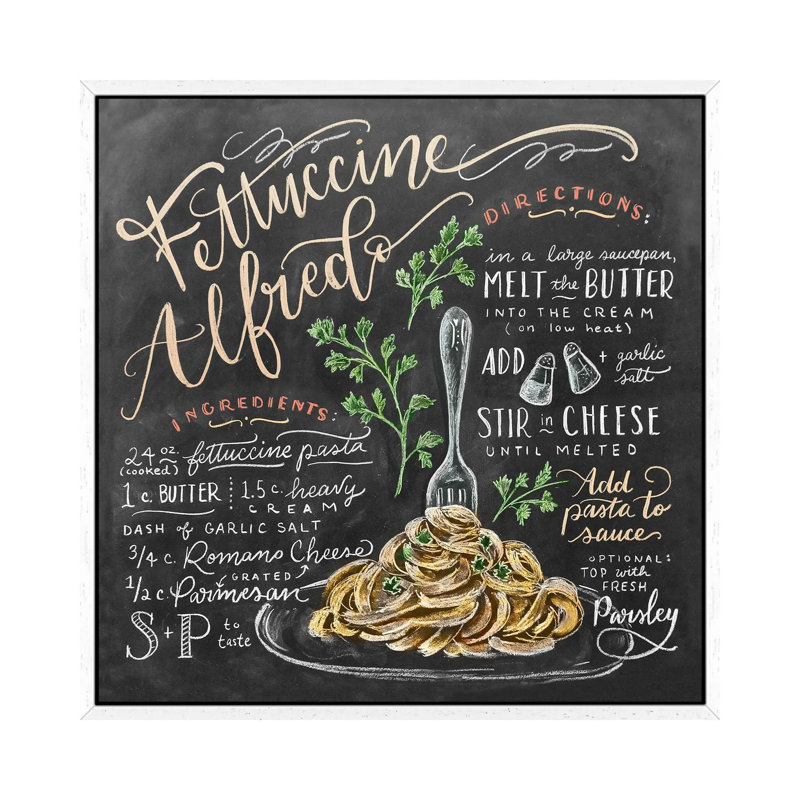 Fettuccine Alfredo Recipe - Print on Canvas, 45.72 cm H x 45.72 cm W, White Framed