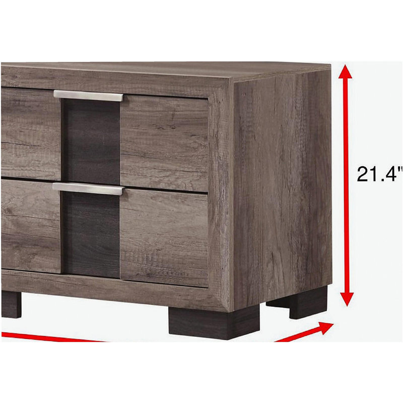 1pc Table de chevet à finition brune rustique Deux tiroirs Boutons en métal Meubles de chambre à coucher en bois