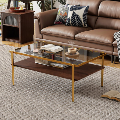 Table basse rectangulaire avec plateau et pieds en verre trempé, table moderne pour le salon