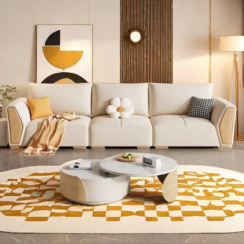 Canapé rond en tissu de style crème moderne, H 33,46 po x l 106,29 po x P 39,37 po