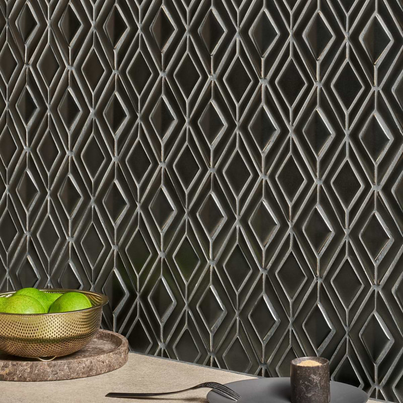 Nabi Jewel 11x15 Diamond 3D Crackled Glossy Glass Mosaic Tile, Gunmetal Gray