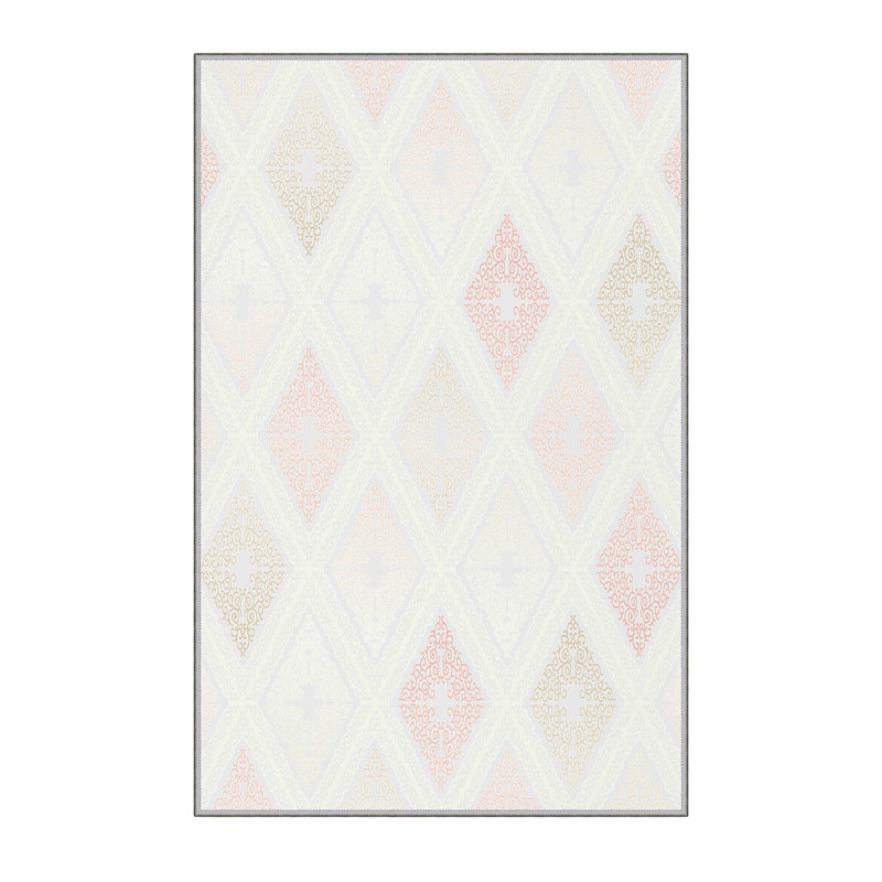 Tapis géométrique tissé à plat en polyester crème / rose Carpet, Tapis de couloir 2 pi 7 po x 6 pi 7 po