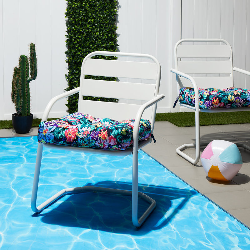 Vera Bradley by Classic Accessories Water-Resistant Patio Chair Cushions, Happy Blue Blossoms