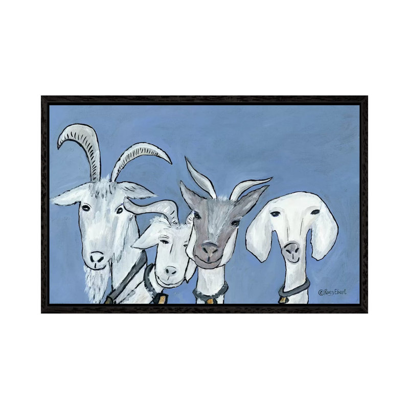 Goats by Roey Ebert - Painting on Canvas, 45.72cm H x 66.04cm W x 3.81cm D, Black Framed