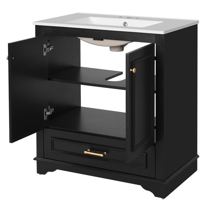 Meuble-lavabo 30 po avec lavabo en céramique, Noir