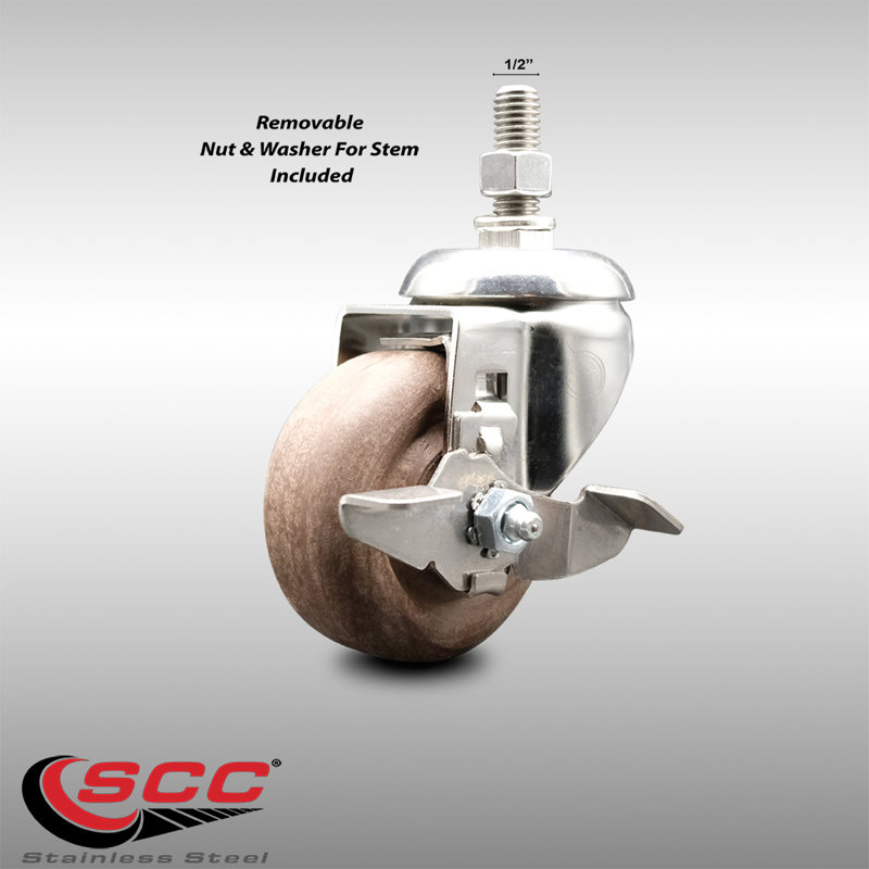 316SS High Temp Glass Filled Nylon Threaded Stem Caster Brake