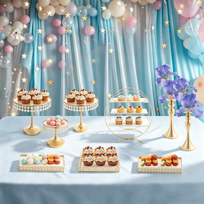 Ensemble de présentoir à gâteau 9 pièces - Présentoir à dessert en métal doré et acrylique pour mariages, fêtes et célébrations