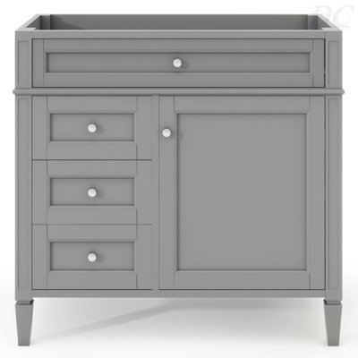 Meuble-lavabo de 36 po sans lavabo supérieur, armoire de rangement moderne avec 2 tiroirs et un tiroir basculant, structure en bois massif
