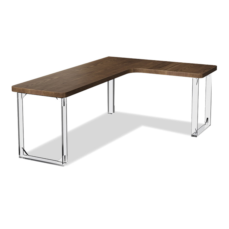Bureau en L en bois massif avec base en acrylique, H 29,53 po x l 70,87 po x P 47,24 po