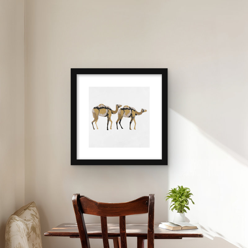 Deux Dromedars abstraits - beige africain, impression encadrée