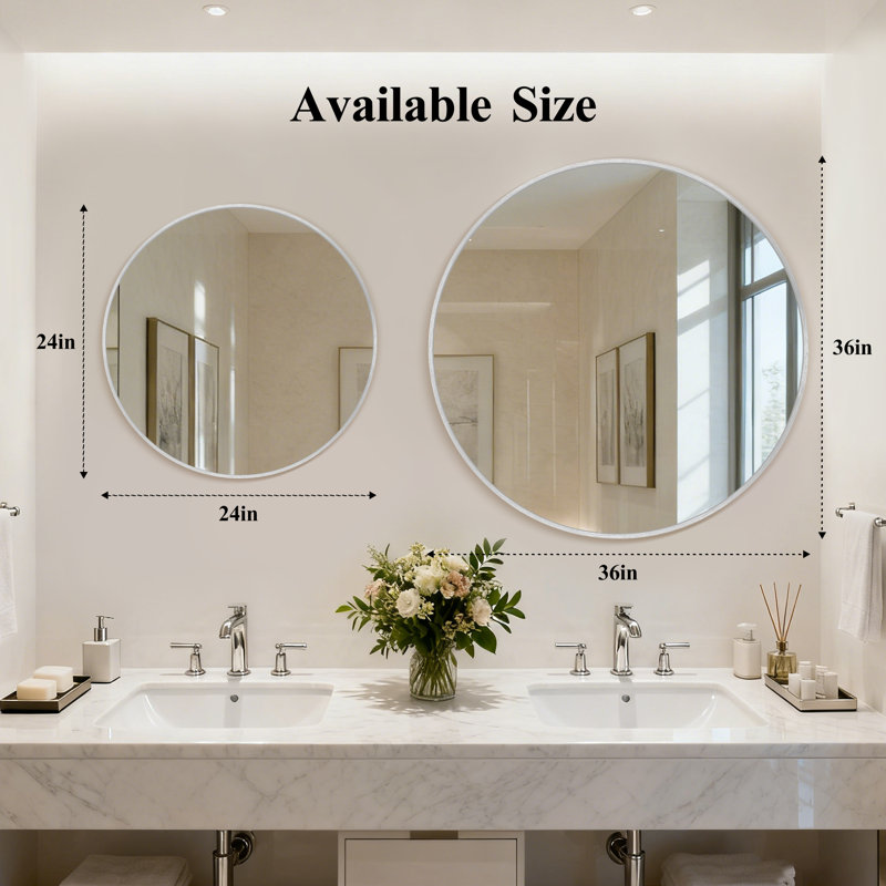 Metal Round Wall Mirror, Silver, 36" x 36"