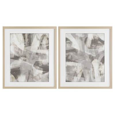 Ensemble de 2 reproductions encadrées sous verre gris et blanc à courants doux, par Hannah Dawson