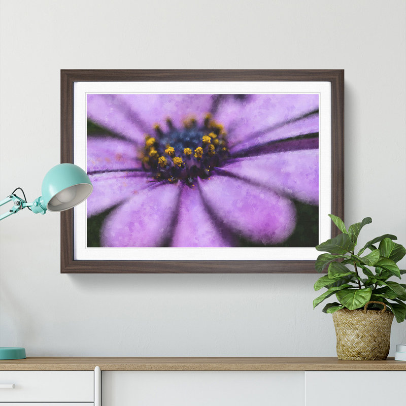 Pollen of a Purple Gerbera Flower - Picture Frame Painting Print, Walnut Framed, 24cm H x 33cm W x 2cm D