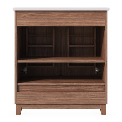 Meuble-lavabo moderne Paloma de 30 po à cannelures, avec lavabo en céramique, 2 portes à fermeture douce et séparateur de tiroir amovible pour salles de bains de style spa et détente.