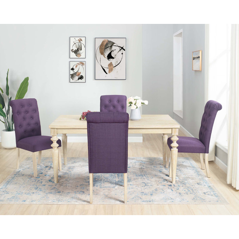 Ensemble de salle à manger 5 pièces à pieds tournés avec 4 chaises capitonnées, Mauve