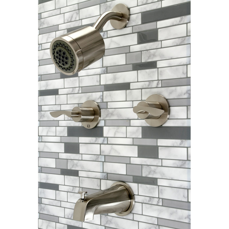 Kingston Brass Serena Double-Handle Tub and Shower Faucet, Brushed Nickel