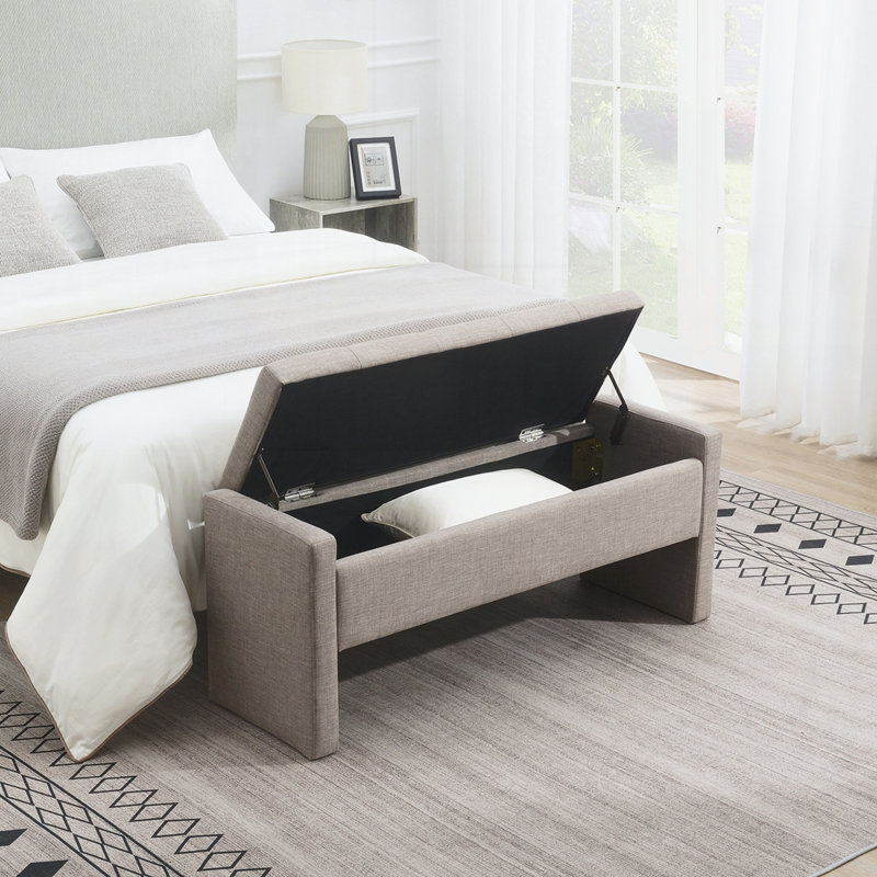 Banc de lit moderne avec rangement, grand tabouret de repose-pieds rembourré pour le salon, la chambre à coucher, Gris brun