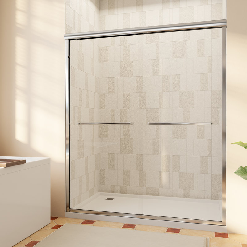 56-60" W x 76" H Double Sliding Frame Shower Door with 1/4"（6mm） Clear Tempered Glass, Chrome, Chrome, 56'' - 60'' W x 76'' H
