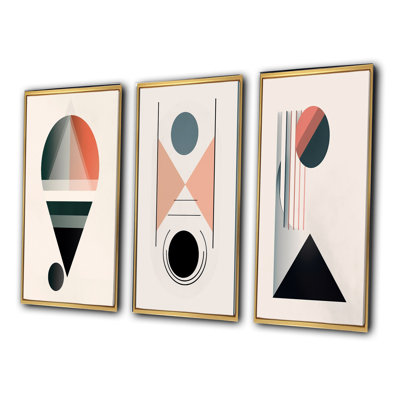 Visionary Retro Moon Geometric Minimalism - Transitional Art Set Of 3 Pieces