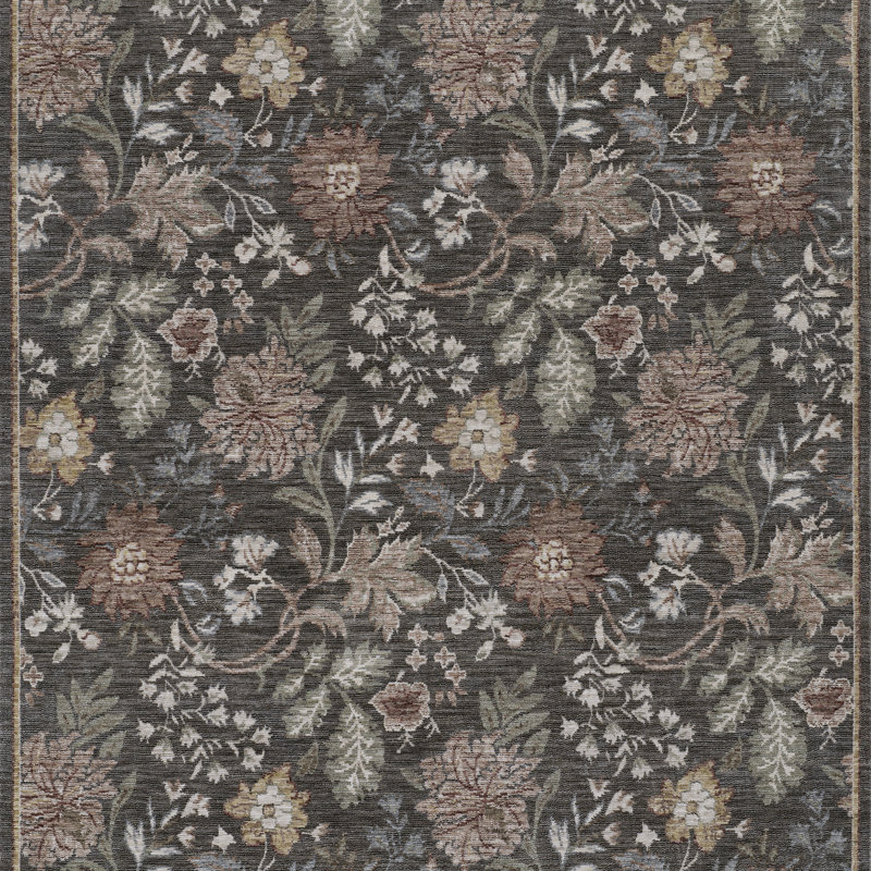 Simmonsville Polyester Traditional Charcoal Area Rug 5'3" X 7'6", 5'3" X 7'6"