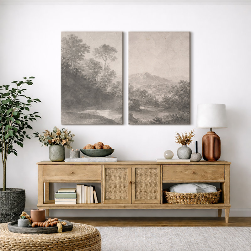Monochromes de forêt brumeuse, œuvre d'art, impression sur toile encadrée, H 36 po x l 48 po, Toile tendue