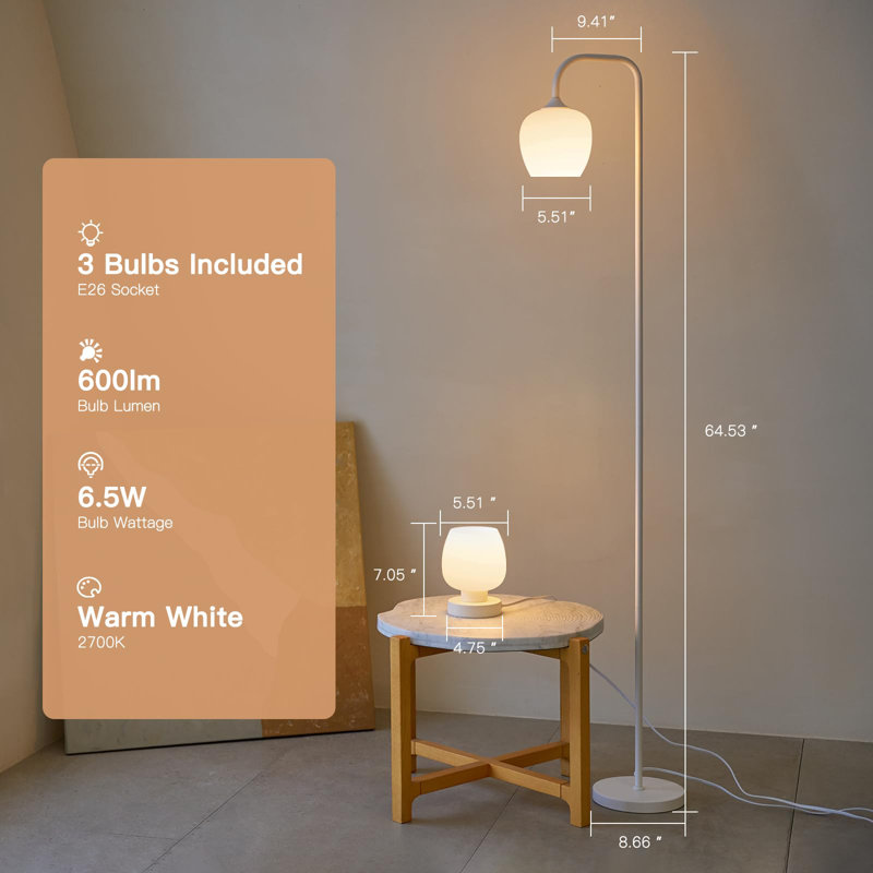 Modern Opal Glass Lamp Set, 3-Way Dimmable Touch Table Lamps & Floor Lamp, E26 LED Bulbs, Perfect For Living Room, Bedroom, Office