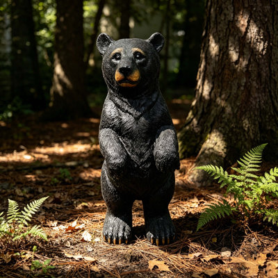 Statue d'ours noir en résine résistant aux intempéries de 19,69 po, décoration d'ours réaliste, décor de chalet rustique, de jardin, de pelouse, de patio et de jardin extérieur