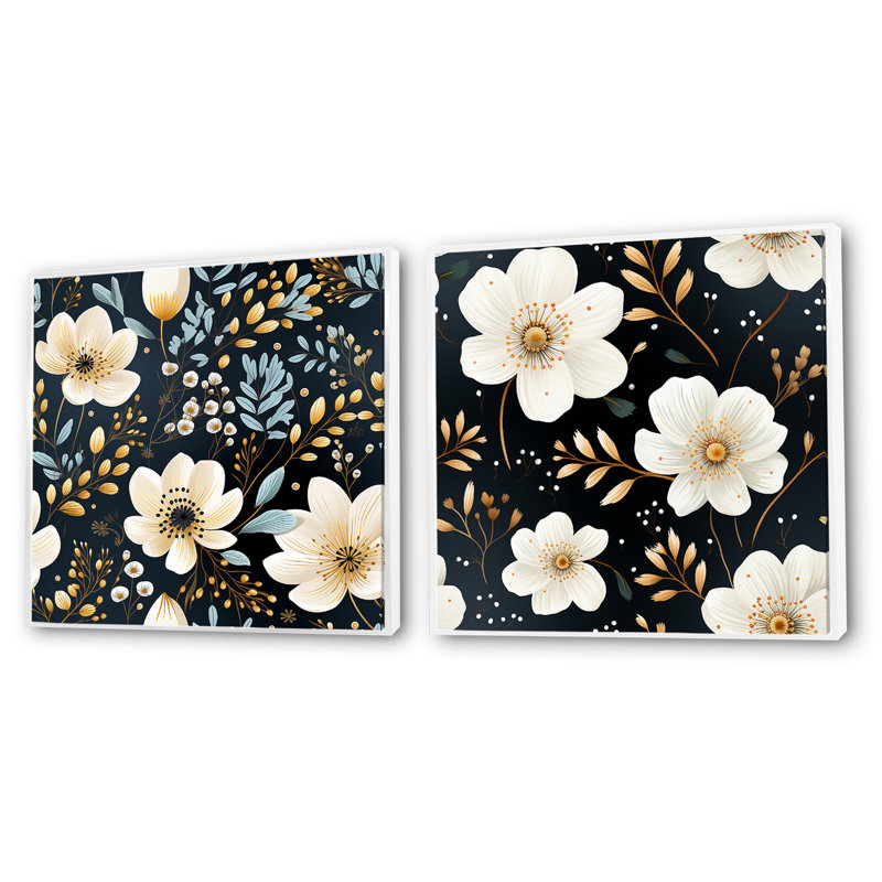 Ezio - Ensemble de 2 collages carrés floraux, H 16 po x l 33 po, Cadre flottant blanc