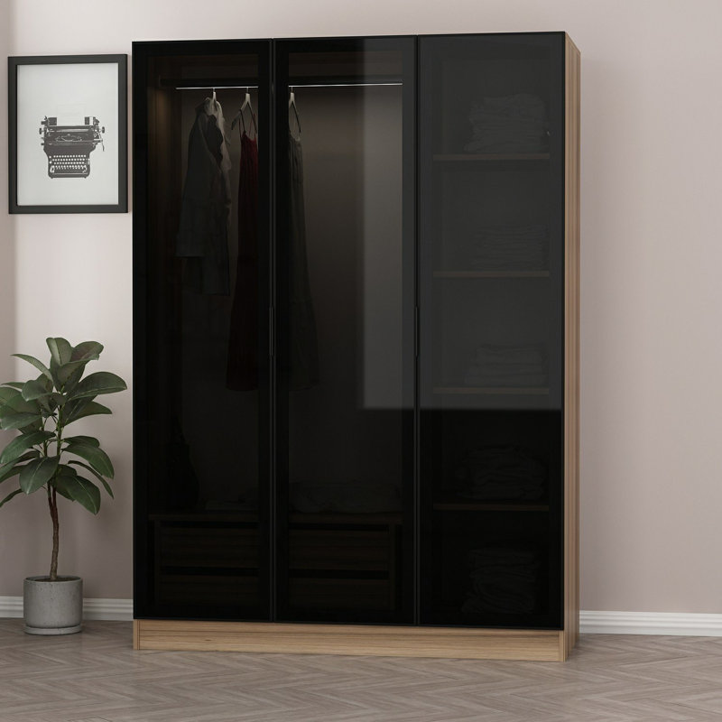 Garde-robe, H 82,7 po x l 53,1 po x P 20,5 po, Noir/naturel