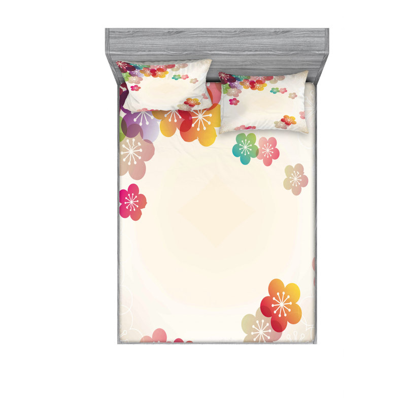 Microfiber Floral Sheet Set, Full/Double Sheet Set with Fitted Sheet