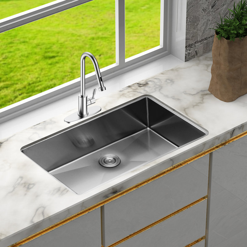 30 Inch Undermount Stainless Steel Kitchen Sink 16 Gauge Single Bowl 9 Deep, Drain Assembly, X - Shaped Water Diverter, Thick Condensation Coating, 3Mm Noise Reducing Gauge, With , Layer, Pad