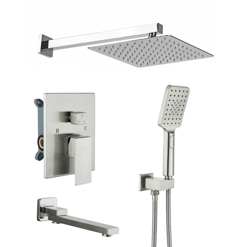 Brushed Nickel Multi-Head Square Wall Mounted Shower System