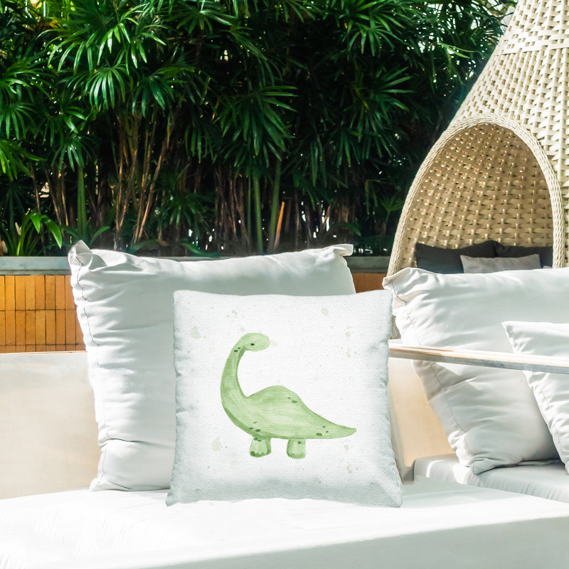 Coussin d'extérieur imprimé Green Dinosaur Fun Nursery par Lucille Price