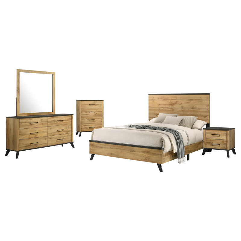 Falu 5-piece Eastern King Bedroom Set Natural Pine, King, 5 Pcs: Dresser; Mirror; Bed; Nightstand; Chest
