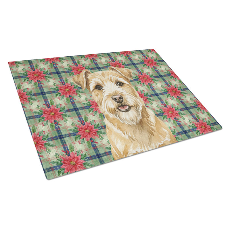 Planche à découper en verre Wheaten Norfolk Terrier Christmas PoinsettIas