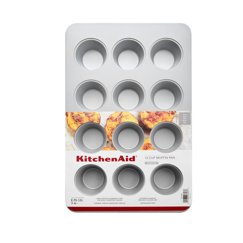 Moule à muffins antiadhésif KitchenAid®, 12 tasses, argent
