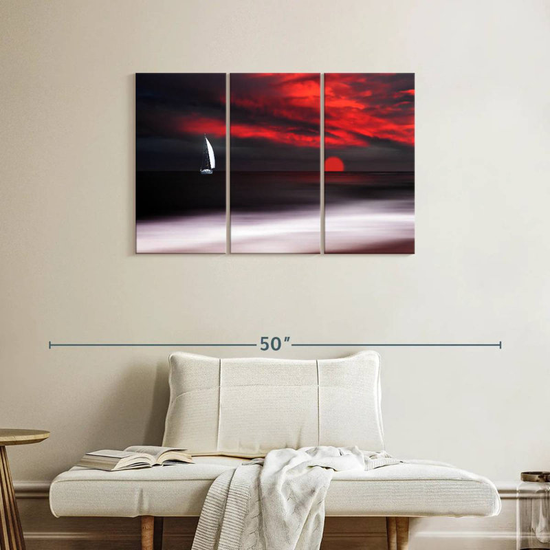 Voilier et coucher de soleil, H 24 po x l 38 po