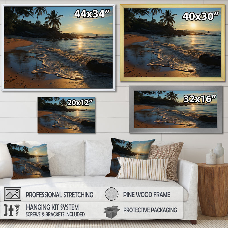 «Alnita Beach Tropical Escape II», reproduction sur toile, H 12 po x l 20 po x P 1 po, Cadre doré à une seule photo