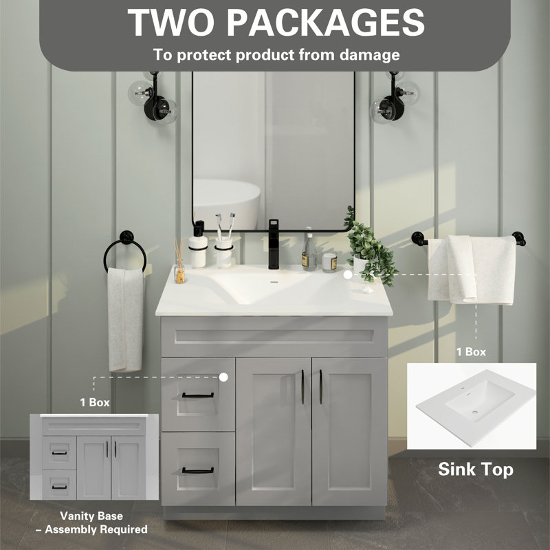 Ensemble de meuble-lavabo 36 po avec lavabo en résine et plateau de meuble-lavabo 36 po, Gris