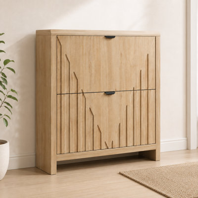Armoire à chaussures en chêne sculpté, conception rainurée verticale, rangement rabattable, grande capacité, vestibule