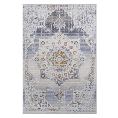 2X3 Cream/Gold Medallion Area Rug, Stain-Resistant & Non-Shedding, for Living Room, Bedroom, Dining, Home Office